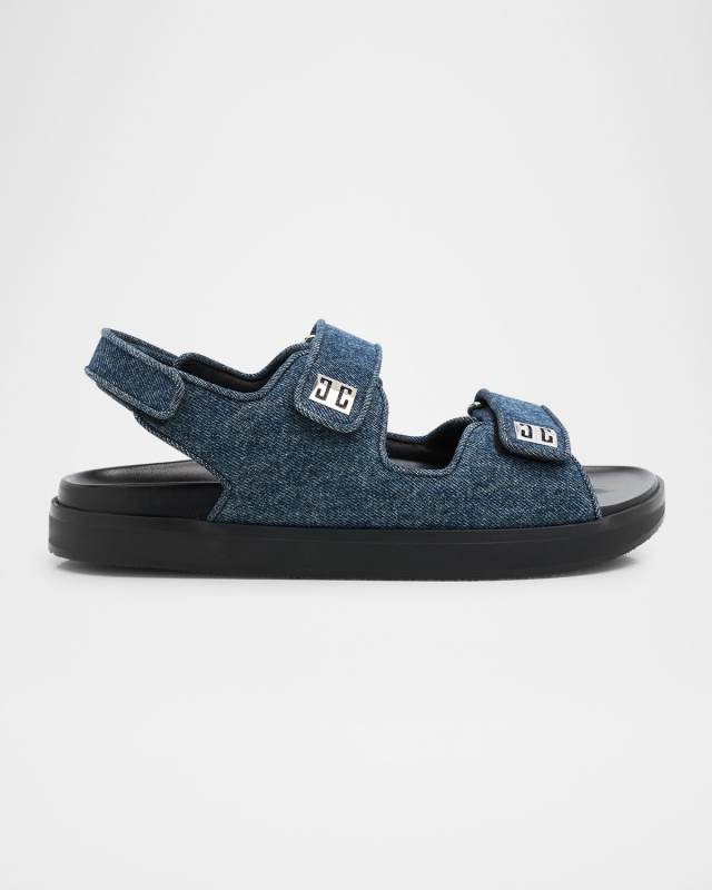 4G Denim Strap Flat Sandals